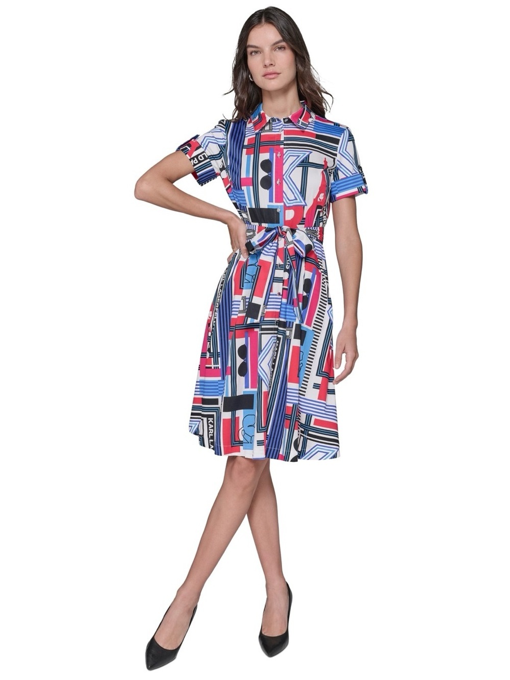 Karl Lagerfeld Paris Women's Printed Short-Sleeve Shirtdress Size 8